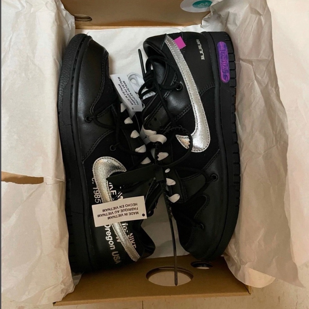 Nike Dunk Low Black with Silver Swoosh and Purple Accents